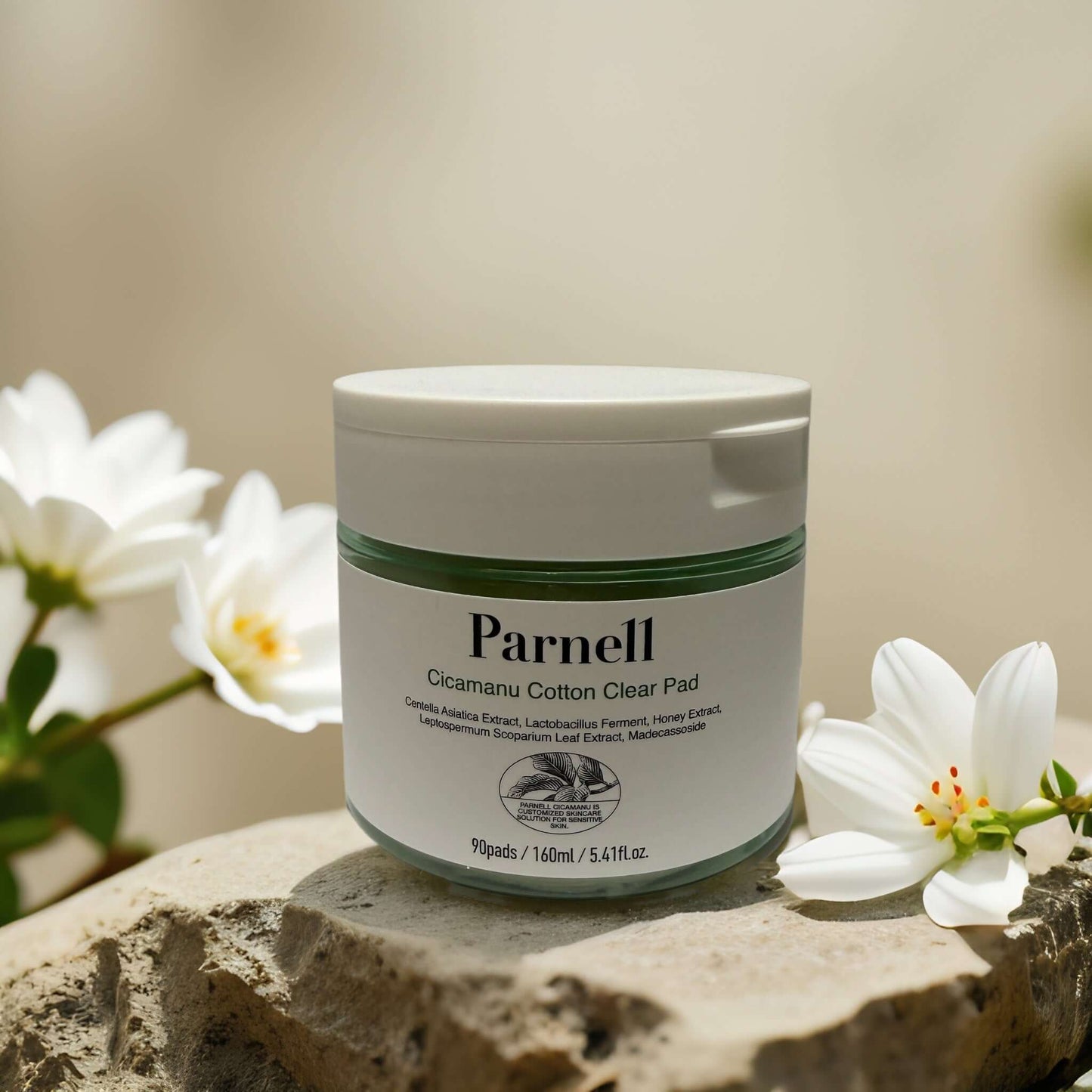 Parnell Cicamanu Cotton Clear Pad 5.4 fl oz with Centella Asiatica for calming sensitive skin.