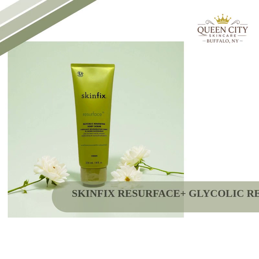 Glycolic Renewing Body Scrub by Skinfix in green tube with flowers