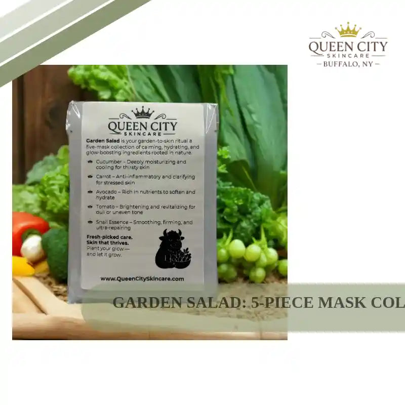 Garden Salad 5-piece mask collection by Queen City Skincare, featuring natural ingredients for hydration and glow.