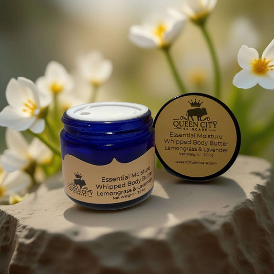 Queen City Skincare Essential Moisture Whipped Body Butter in Lemongrass & Lavender, 2 fl oz, natural skincare product