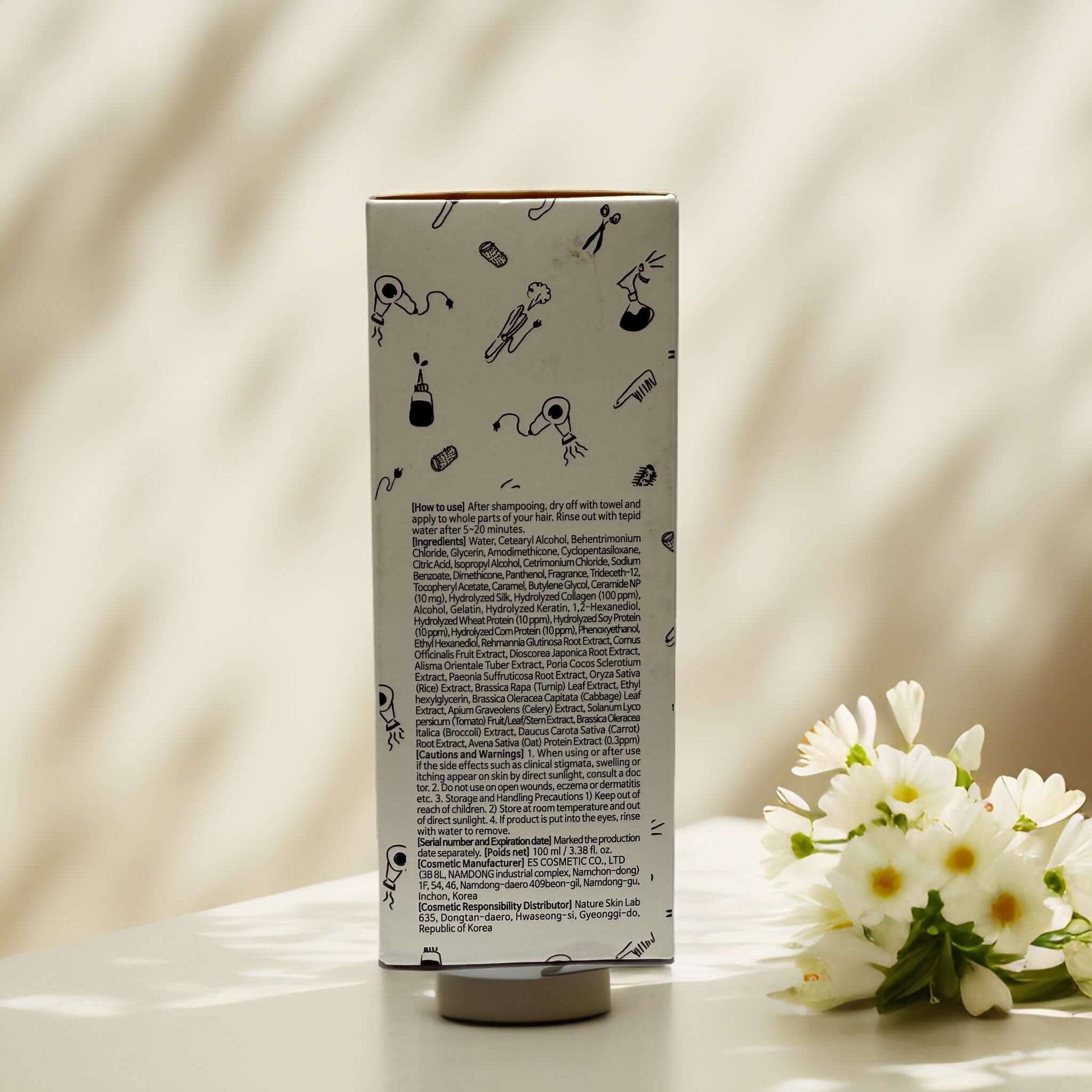 Back view of CER-100 Collagen Ceramide Hair Treatment box.