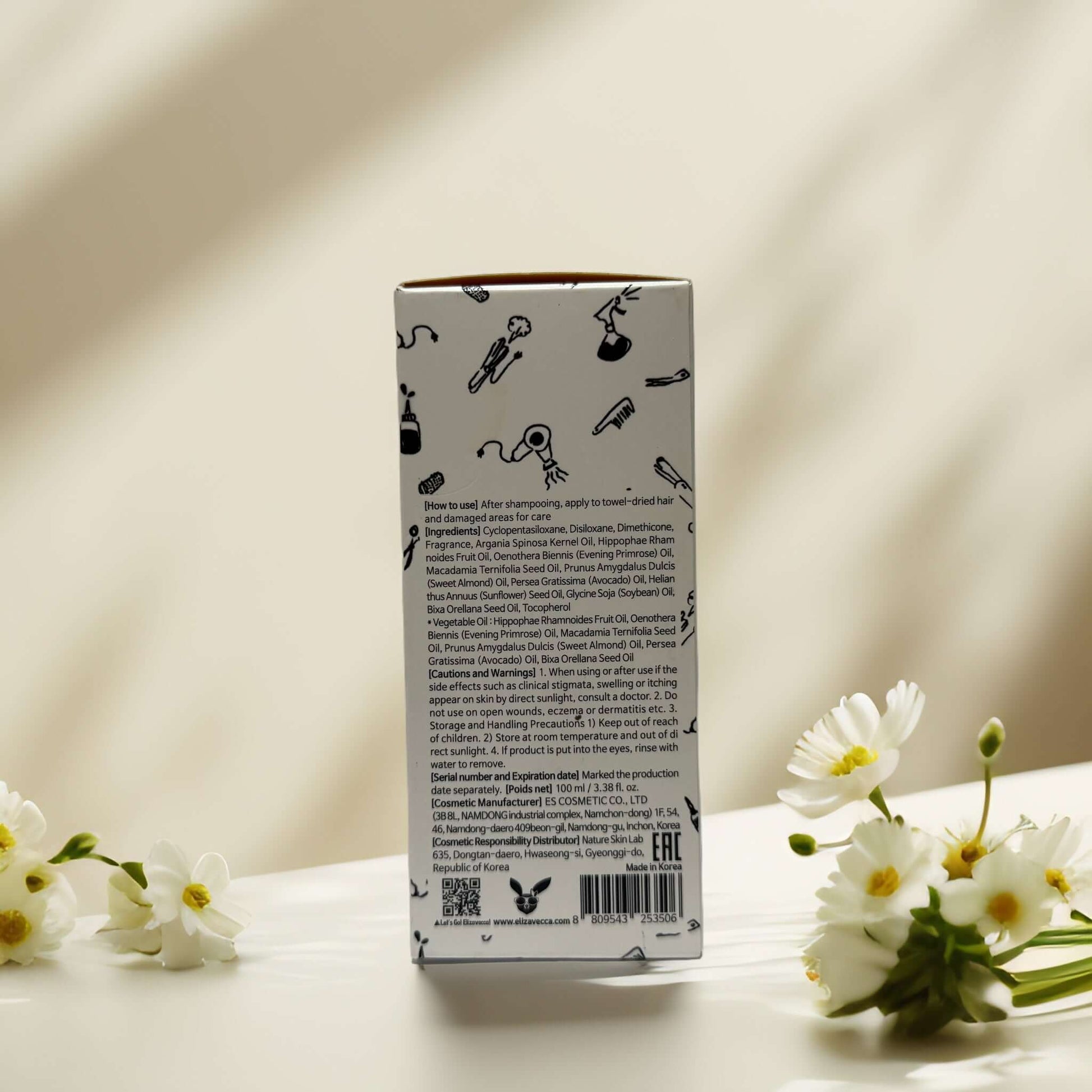 Back of Elizavecca CER-100 Hair Muscle Essence Oil box.