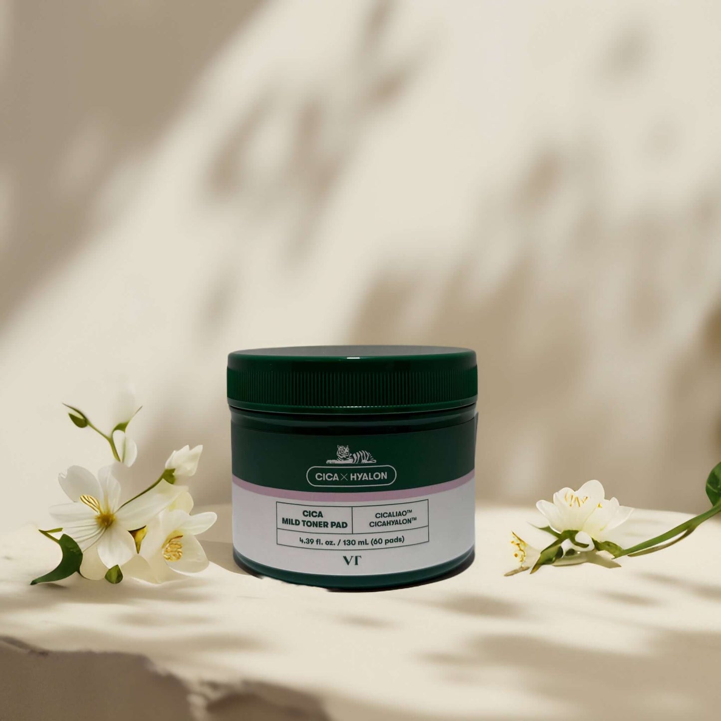 Soothe & Sweep VT Cica Mild Toner Pad jar with flowers