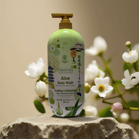 Soothing Aloe Body Wash by Complexion Boutik in 33.8 fl oz, enriched with Hyaluronic Acid and Calendula Extract for soft skin.
