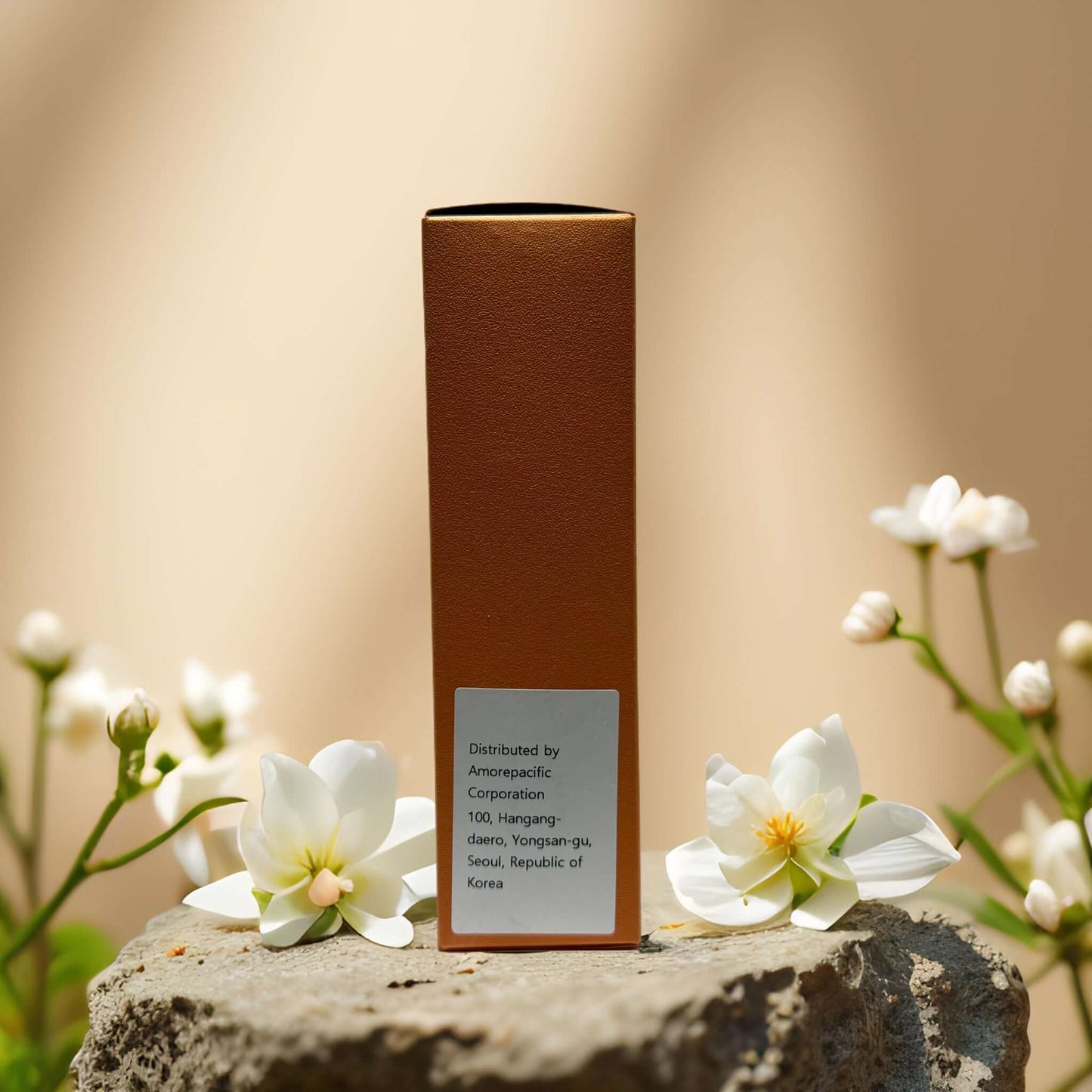 Brown product packaging with floral decor, symbolizing gentle cleansing and luxury skincare by Sulwhasoo.