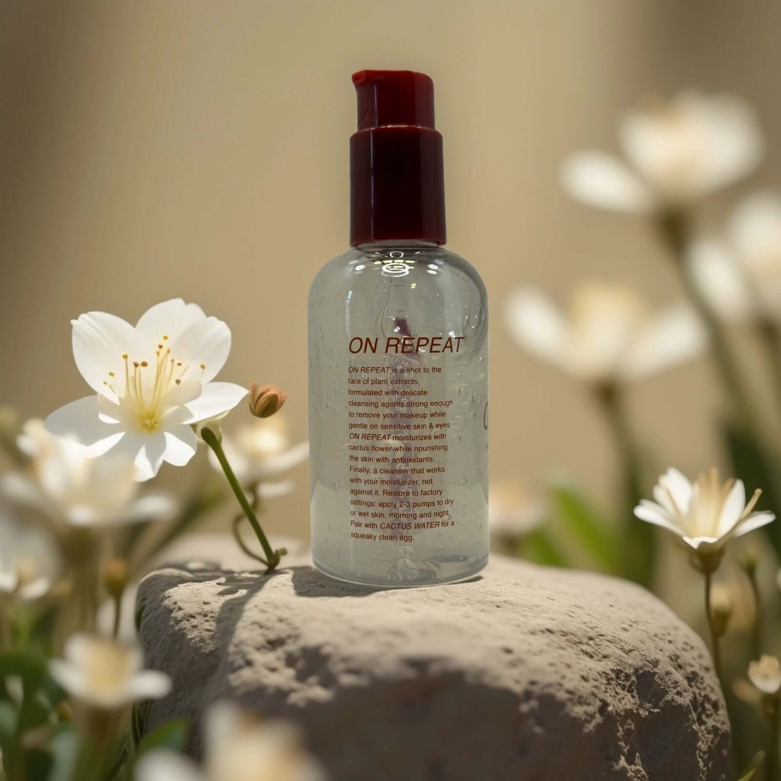 Cactus Cleansing Gel by F On Repeat in a floral setting