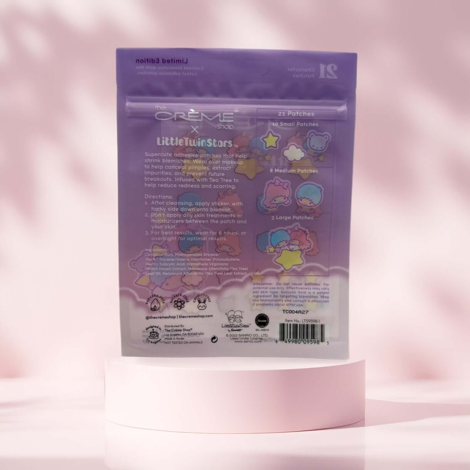 Back of The Crème Shop Little Twin Stars blemish patches pack.