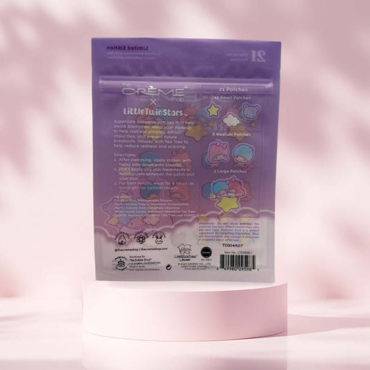 Back of The Crème Shop Little Twin Stars blemish patches pack.