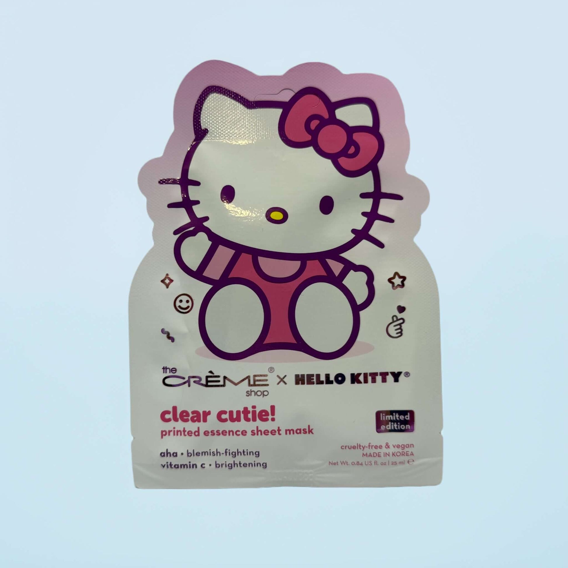 The Crème Shop Hello Kitty AHA & Vitamin C sheet mask package.