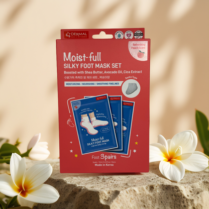 Silky Softness | Moist-full Silky Foot Mask Set by Dermal – 3 Pairs, Peach Scent