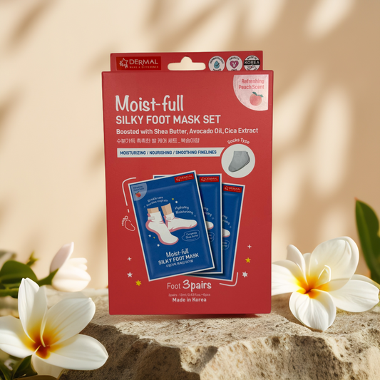 Silky Softness | Moist-full Silky Foot Mask Set by Dermal – 3 Pairs, Peach Scent
