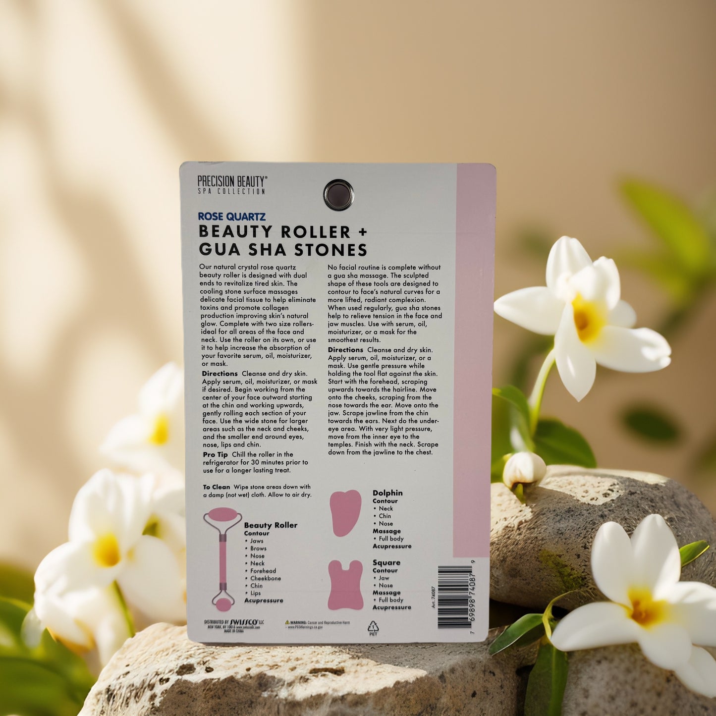 De-Puff & Sculpt | Rose Quartz Facial Roller + Gua Sha Set – Spa Quality Tools