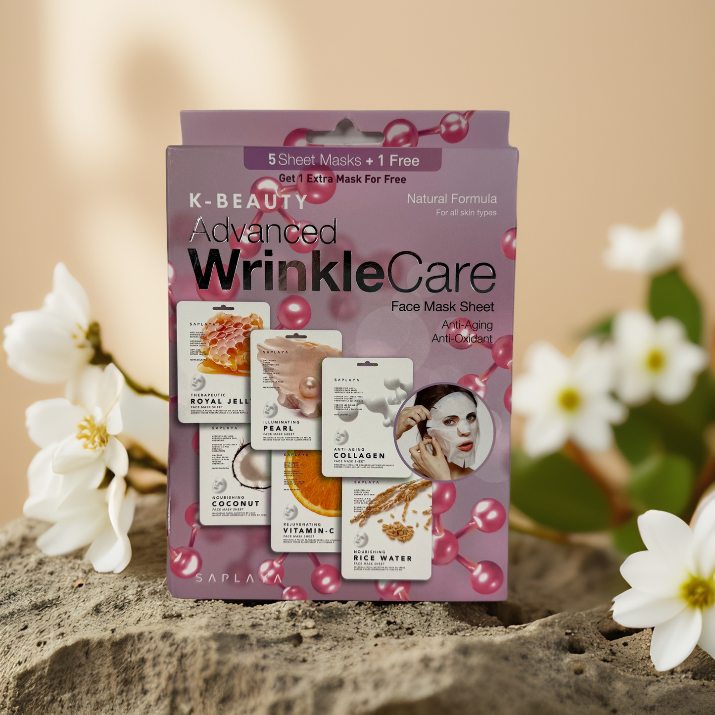 Wrinkle Care Boost | Anti-Aging Face Sheet Mask Set by Saplaya – 6 Masks