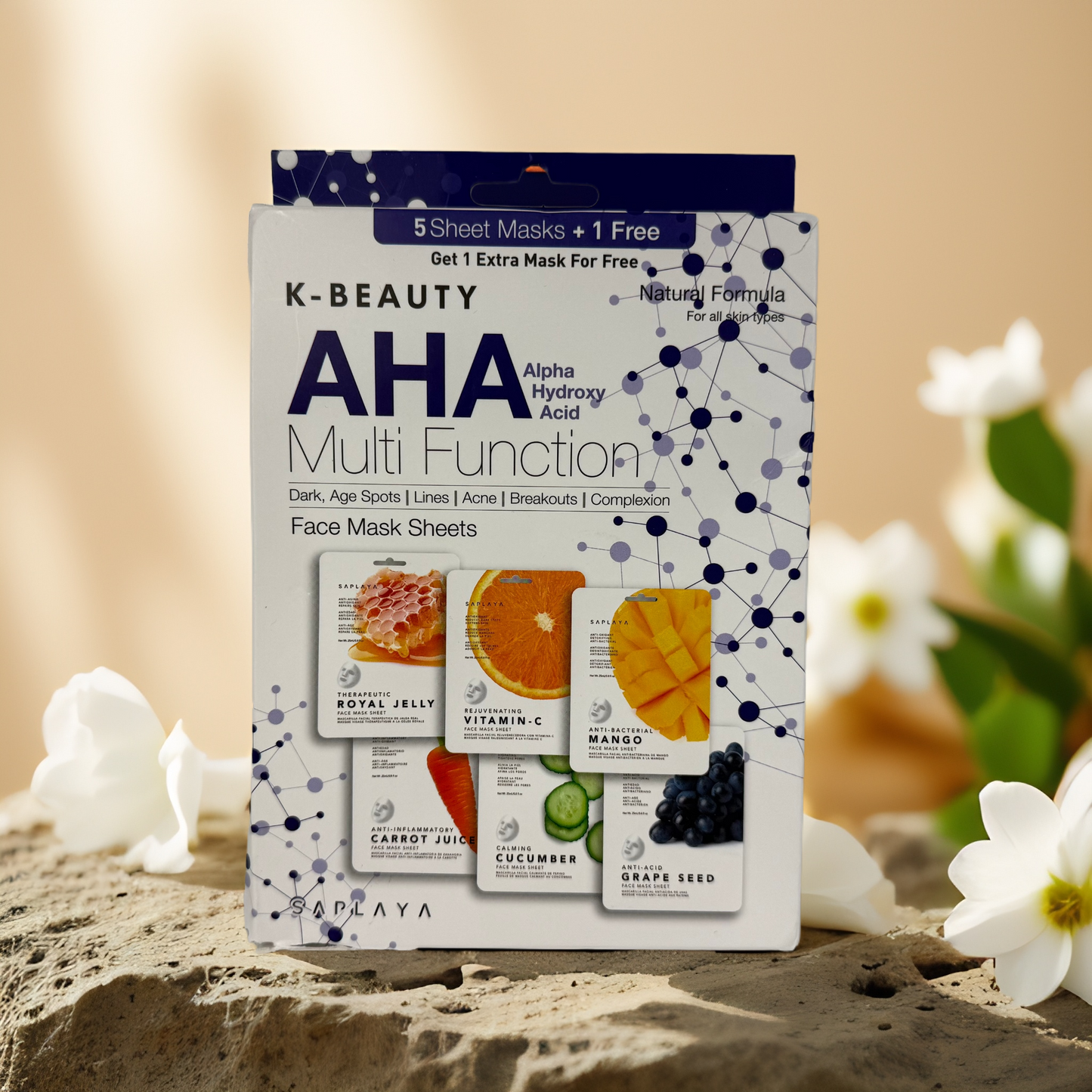 AHA Multi-Function | Exfoliating Face Sheet Mask Set by Saplaya – 6 Masks