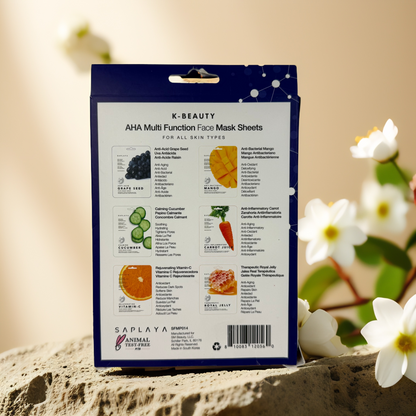 AHA Multi-Function | Exfoliating Face Sheet Mask Set by Saplaya – 6 Masks
