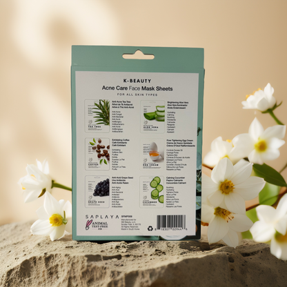 Acne Care Relief | Clarifying Face Sheet Mask Set by Saplaya – 6 Masks