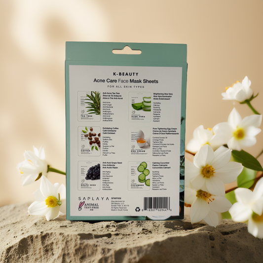 Acne Care Relief | Clarifying Face Sheet Mask Set by Saplaya – 6 Masks