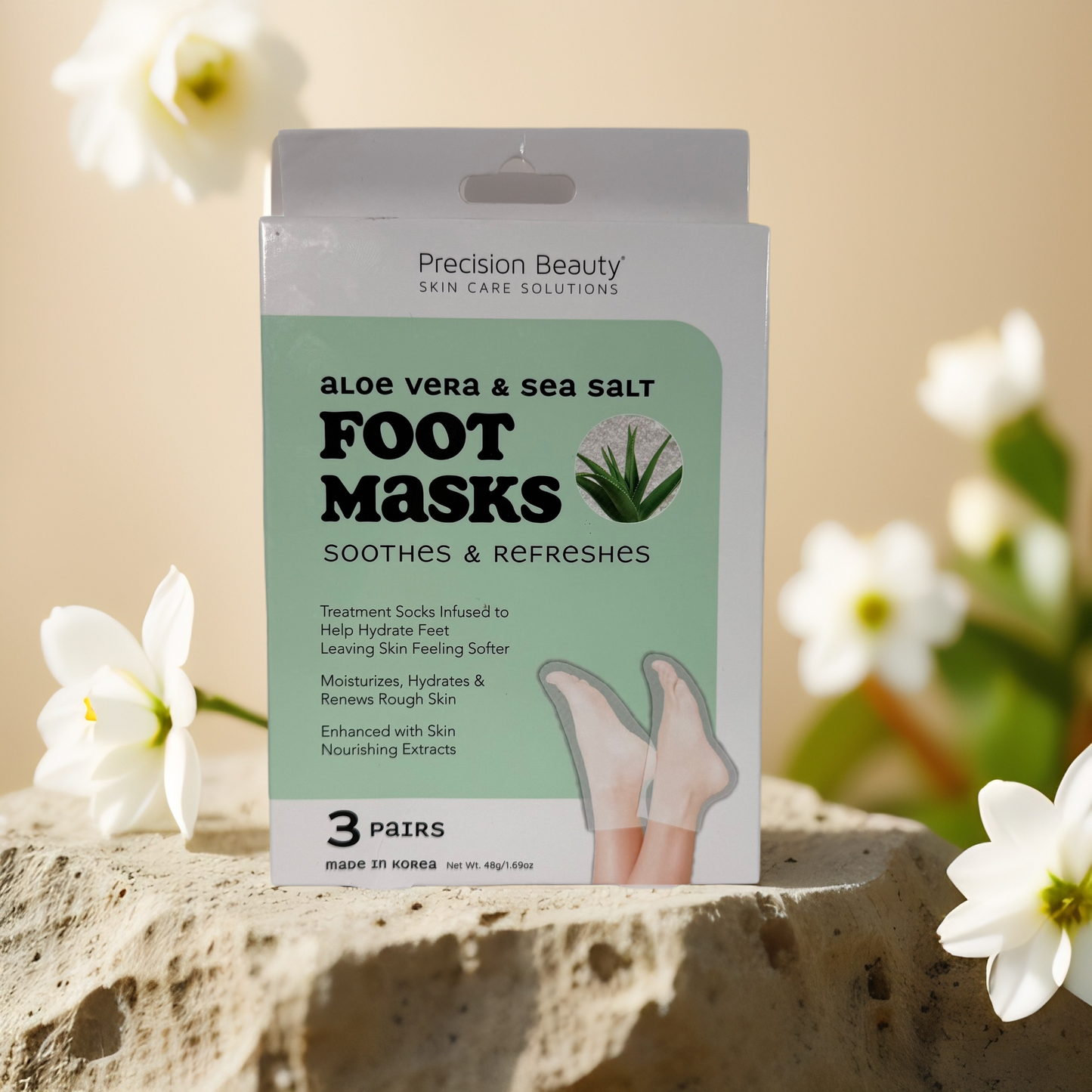 Hydrating Relief | Aloe Vera & Sea Salt Foot Mask Socks by Precision Beauty – 3 Pairs