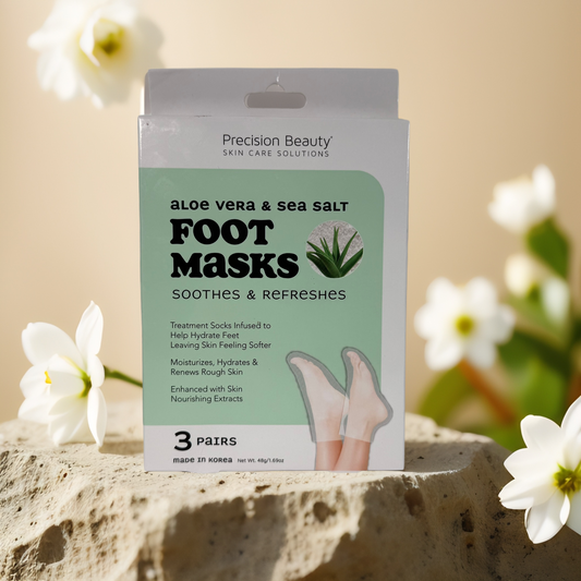 Hydrating Relief | Aloe Vera & Sea Salt Foot Mask Socks by Precision Beauty – 3 Pairs