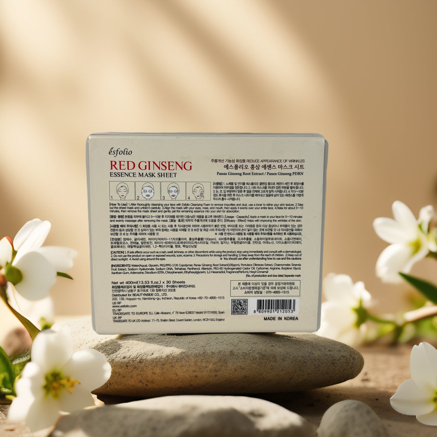 Firming Care | Red Ginseng Essence Sheet Mask by Esfolio – 30 Count (13.5 fl oz)