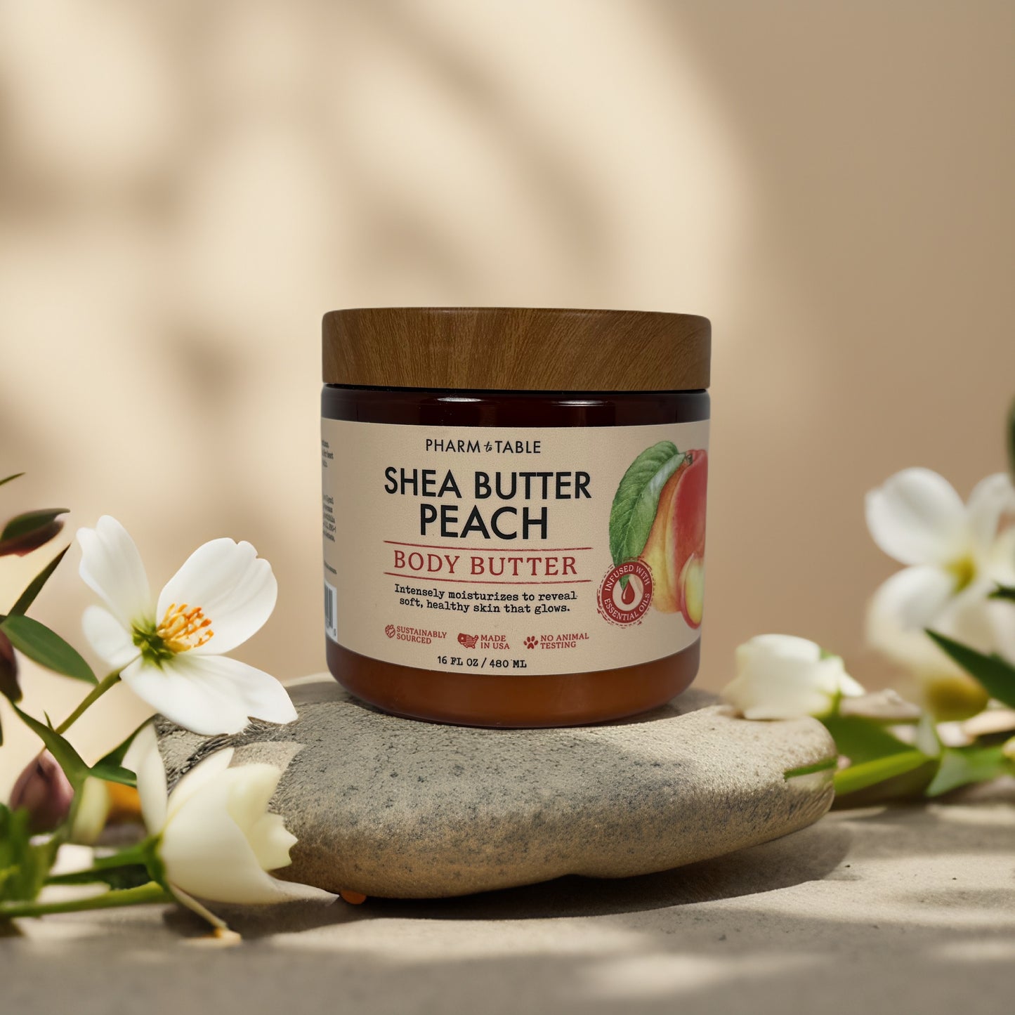Intense Moisture & Glow | Shea Butter Peach Body Butter by Pharm & Table – 16 fl oz