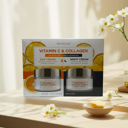 Hydrating | Vit C & Collagen Day/Night Cream Duo, by Skin 2.0 -  3.4 fl oz