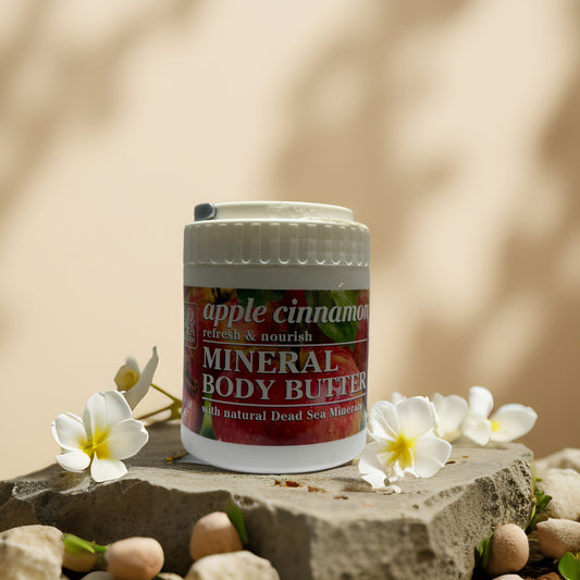 Apple Cinnamon Mineral Body Butter from Dead Sea Collection, nourishing skin with essential minerals and sweet scent.
