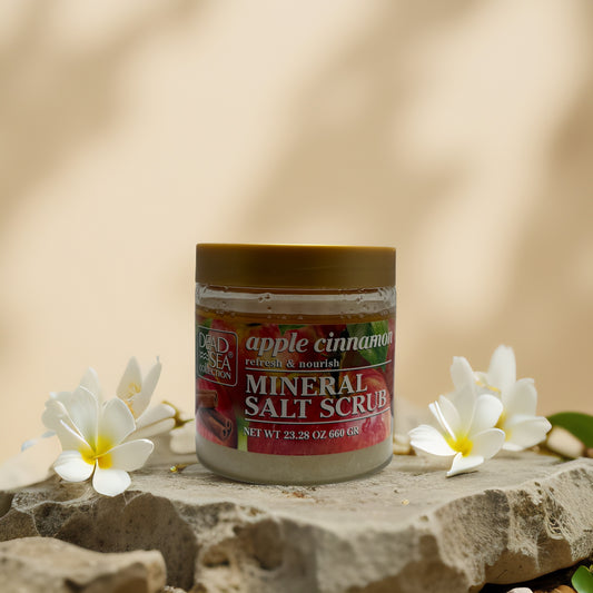 Apple Cinnamon Mineral Salt Scrub, 23.3 fl oz, nourishing exfoliant, Dead Sea minerals, relaxing fragrance.