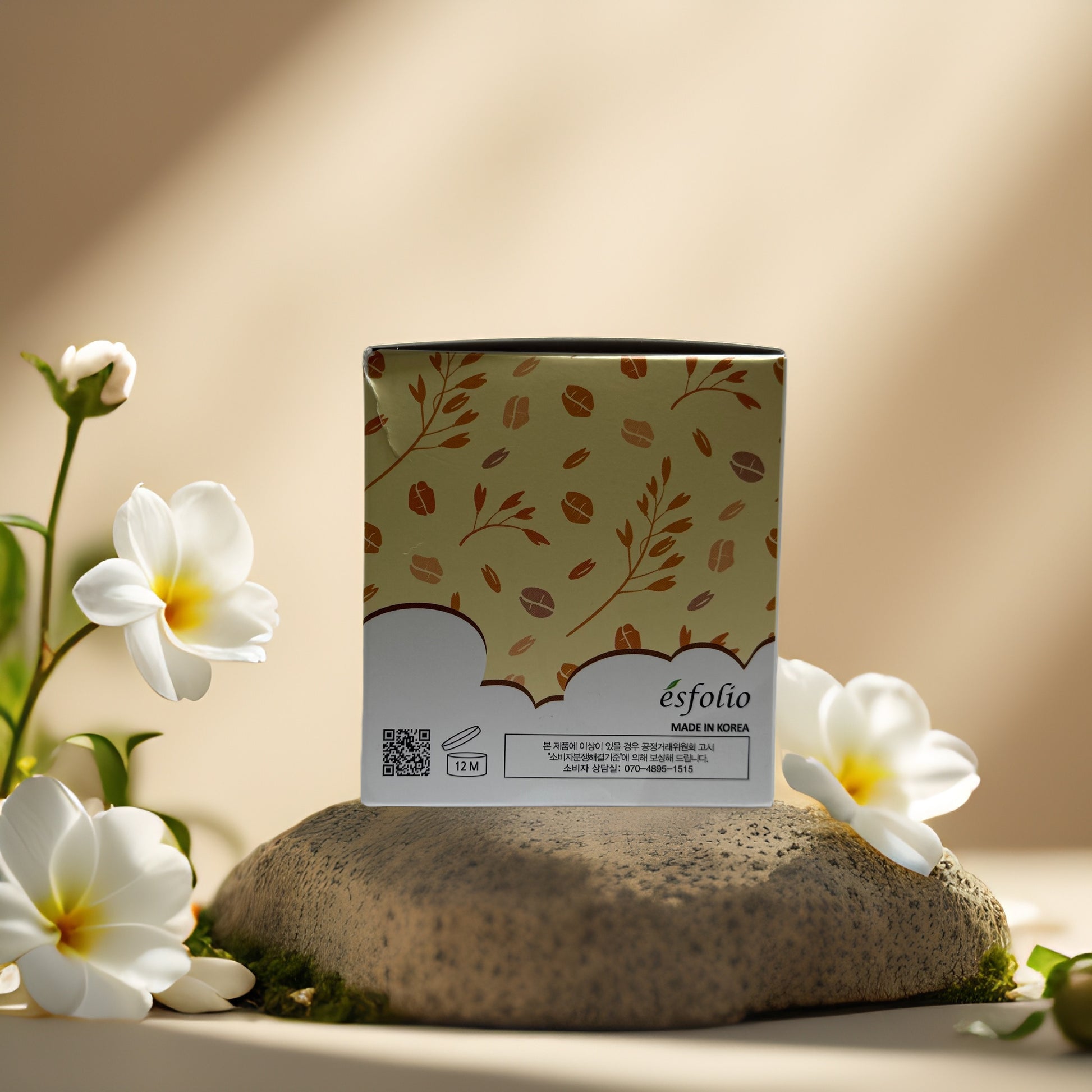 Esfolio Rice Cleansing Pad packaging with floral design, showcasing gentle exfoliation and brightening benefits.