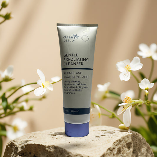 Gentle Exfoliating Cleanser by Clean Beauty with retinol and hyaluronic acid for hydrated skin.