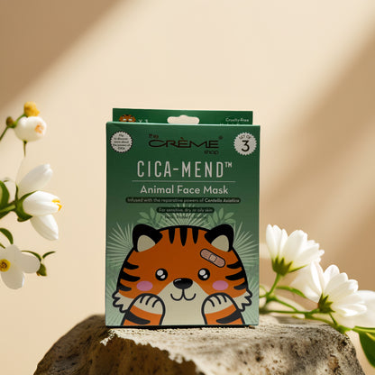 Soothe & Protect Cica-Mend Animal Face Mask by The Crème Shop featuring playful tiger design, perfect for sensitive skin.