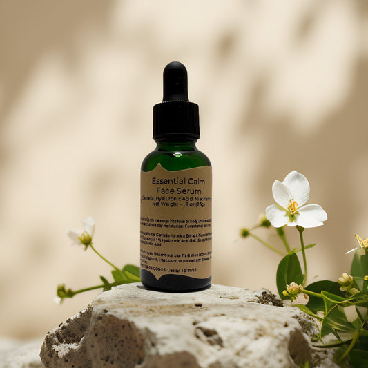 Essential Calm Face Serum by Queen City Skincare, 0.8 oz, for redness relief and hydration.