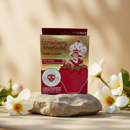 Brightening Radiance | Strawberry Printed Facial Masks from Strawberry Shortcake – 5 Pack