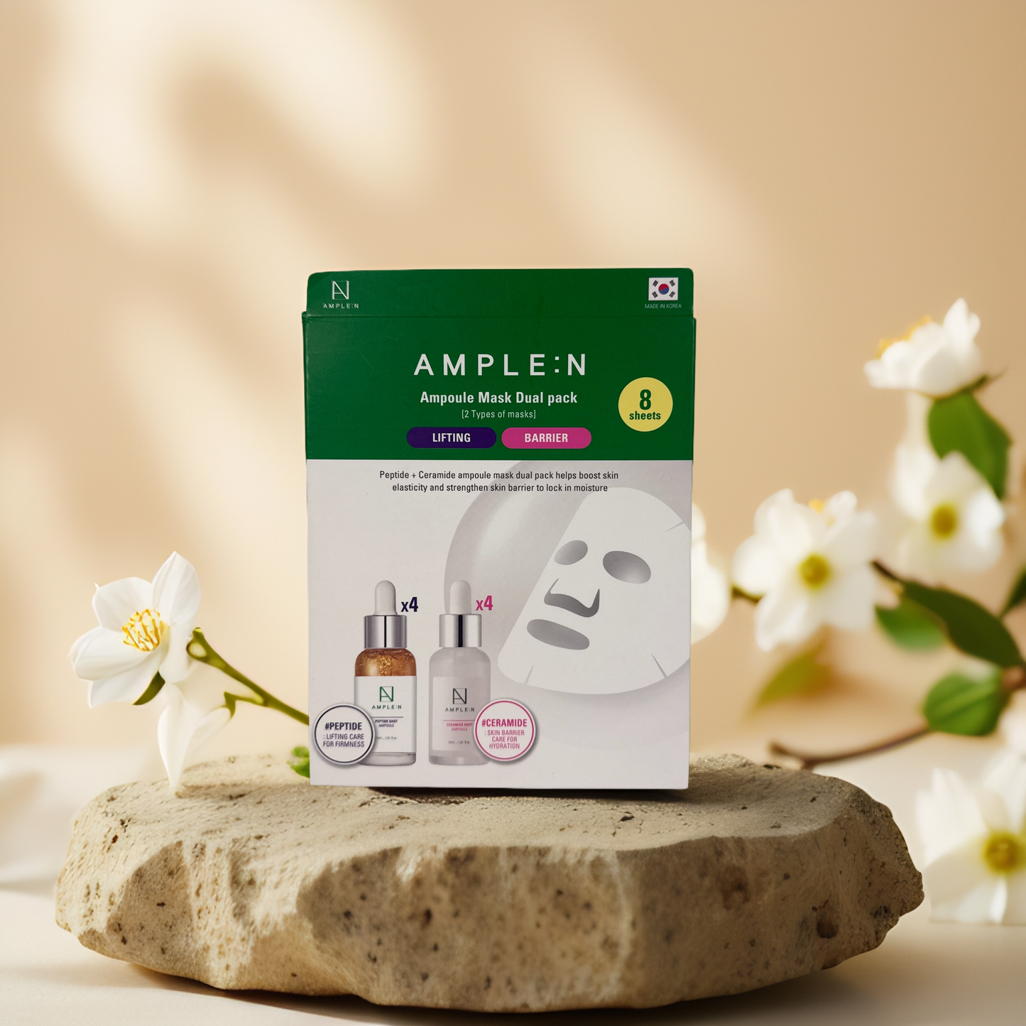 Lifting & Barrier Care | Ampoule Facial Sheet Mask Dual Pack from AMPLE:N – 8 Pack