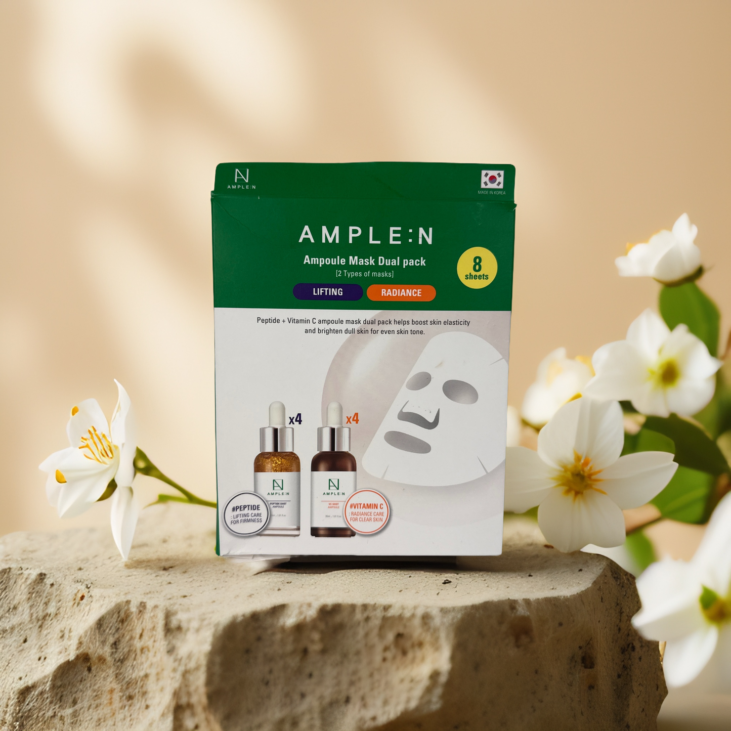 Lifting & Radiance | Ampoule Facial Sheet Mask Dual Pack from AMPLE:N – 8 Pack