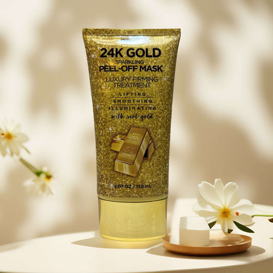 Azure Lux 24K Gold Sparkling Peel-Off Mask tube with flowers