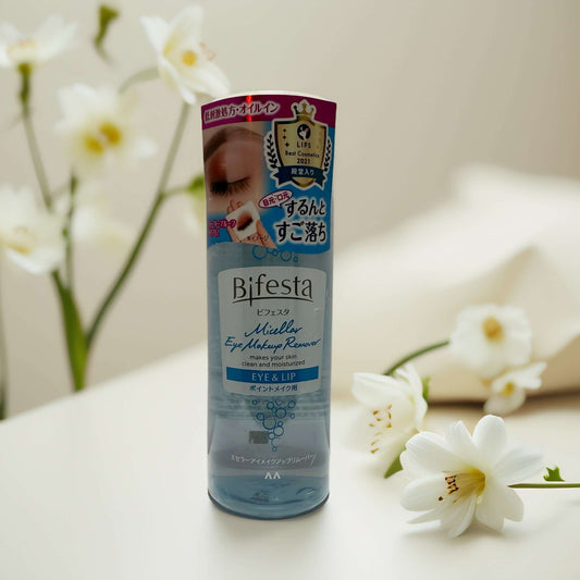 Bifesta Micellar Eye Makeup Remover bottle with flowers