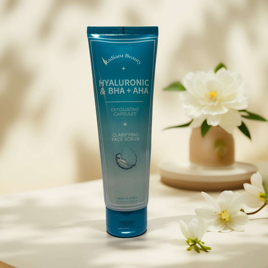 Radiant Beauty Hyaluronic BHA AHA clarifying face scrub tube