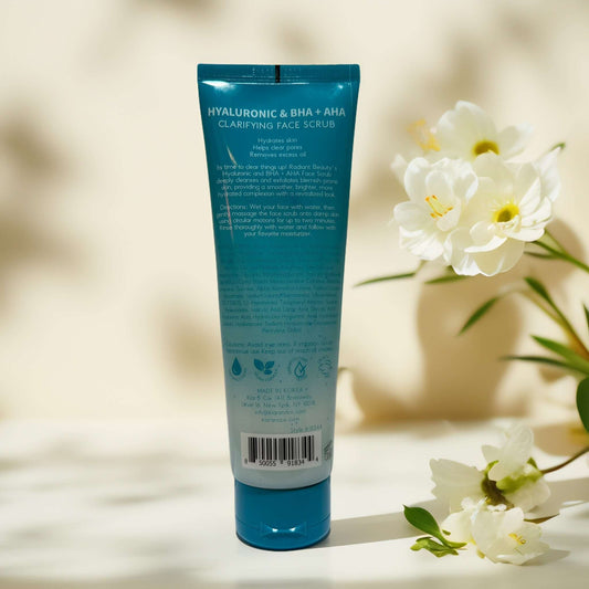 Hyaluronic BHA AHA clarifying face scrub in tube