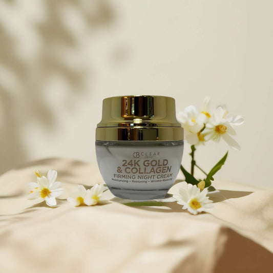 Firm & Restore | 24K Gold & Collagen Night Cream by Clear Beauty – 1.7 fl oz