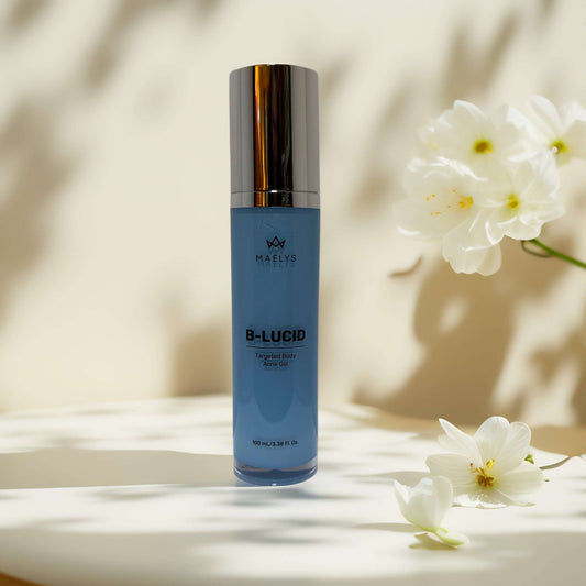 Maëlys B-Lucid Targeted Acne Gel bottle on a light background.