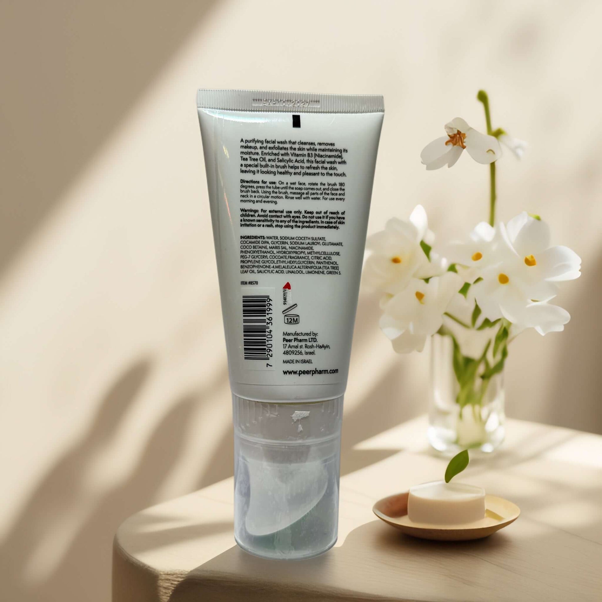 Back of SPApharma Triple Active Facial Wash 5.1 fl oz tube.