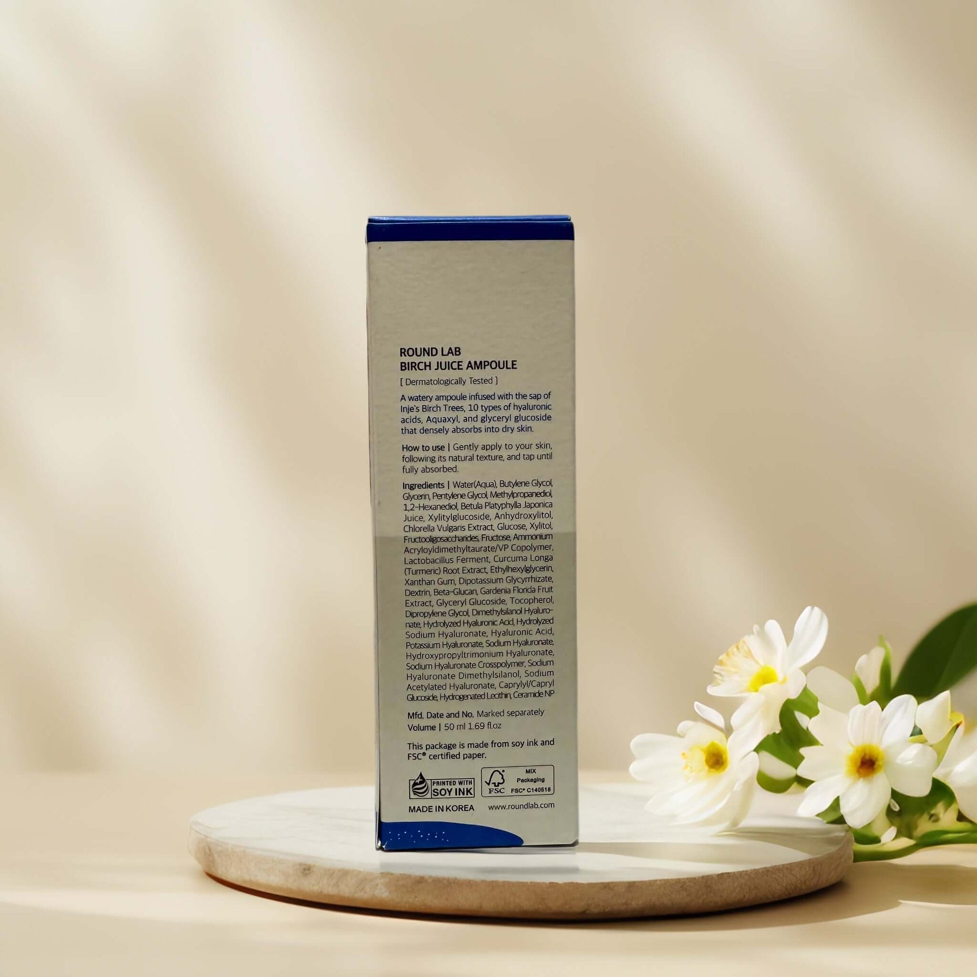 Round Lab Birch Juice Ampoule packaging detailing ingredients