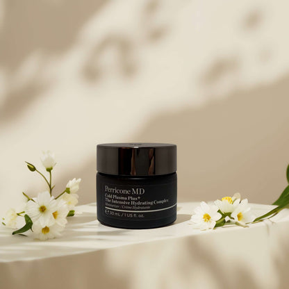 Perricone MD Cold Plasma Plus+ moisturizer with flowers.