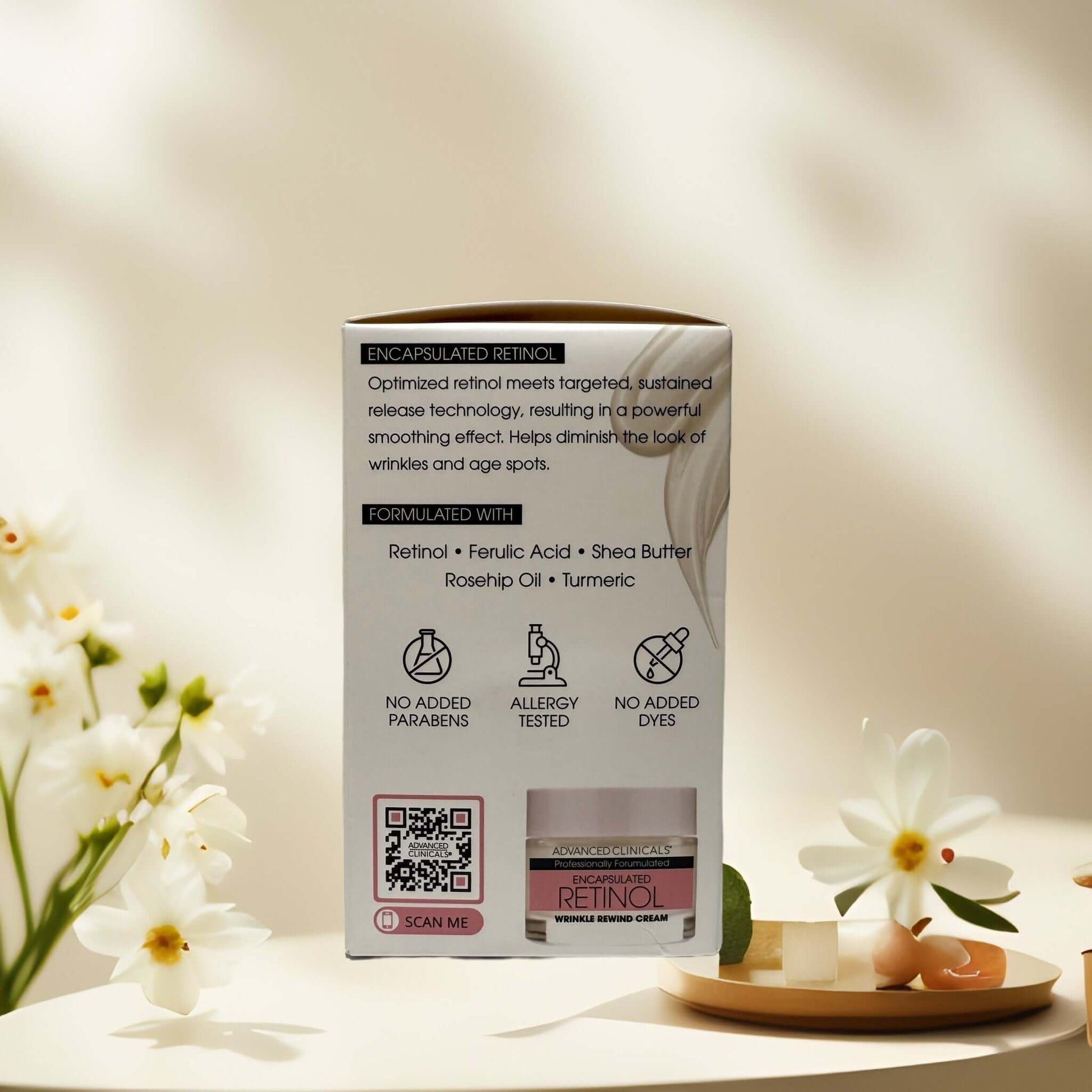 Encapsulated Retinol Wrinkle Rewind Cream packaging details.