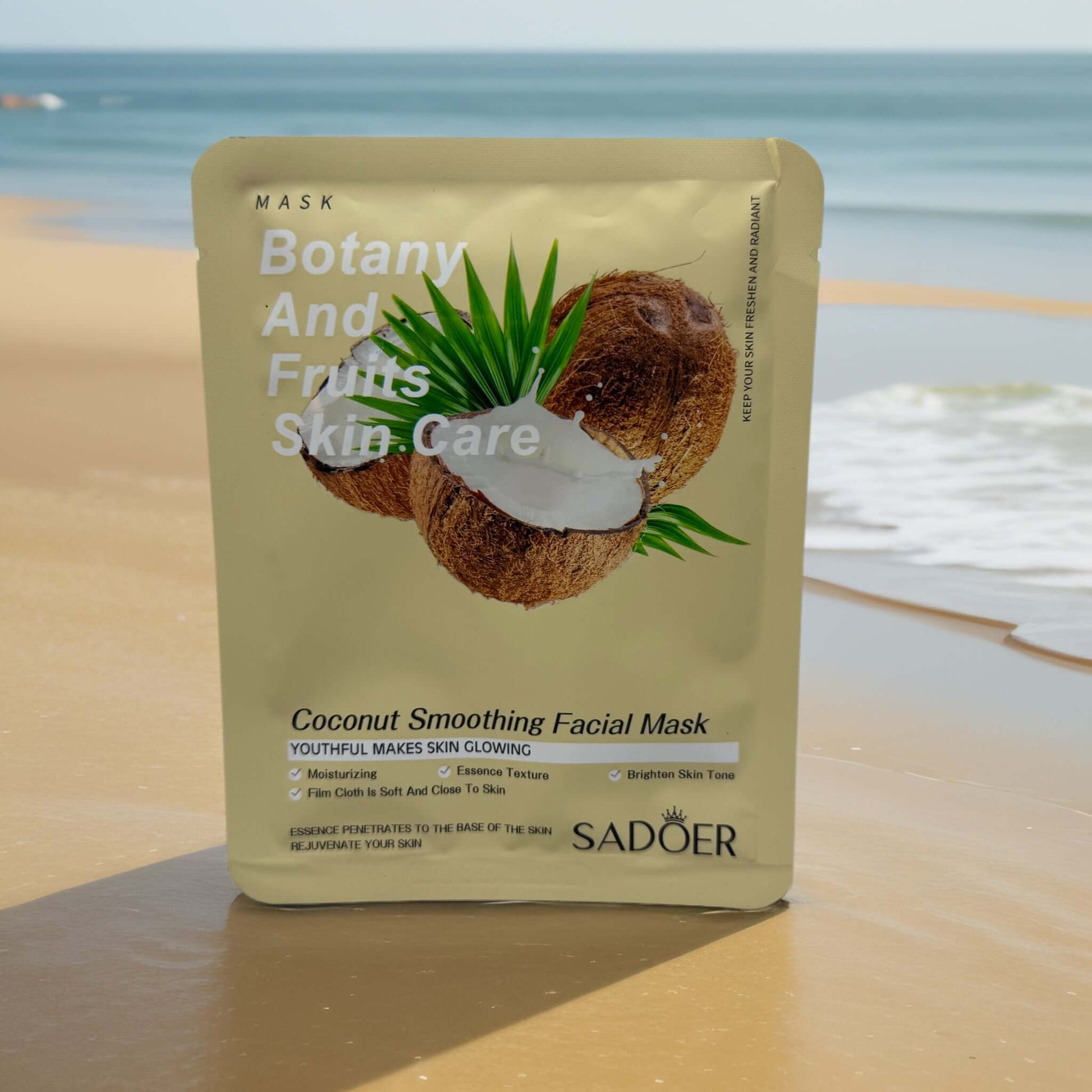 Coconut Smoothing Facial Mask by SADOER, featuring botany and fruit skin care for youthful, glowing skin.