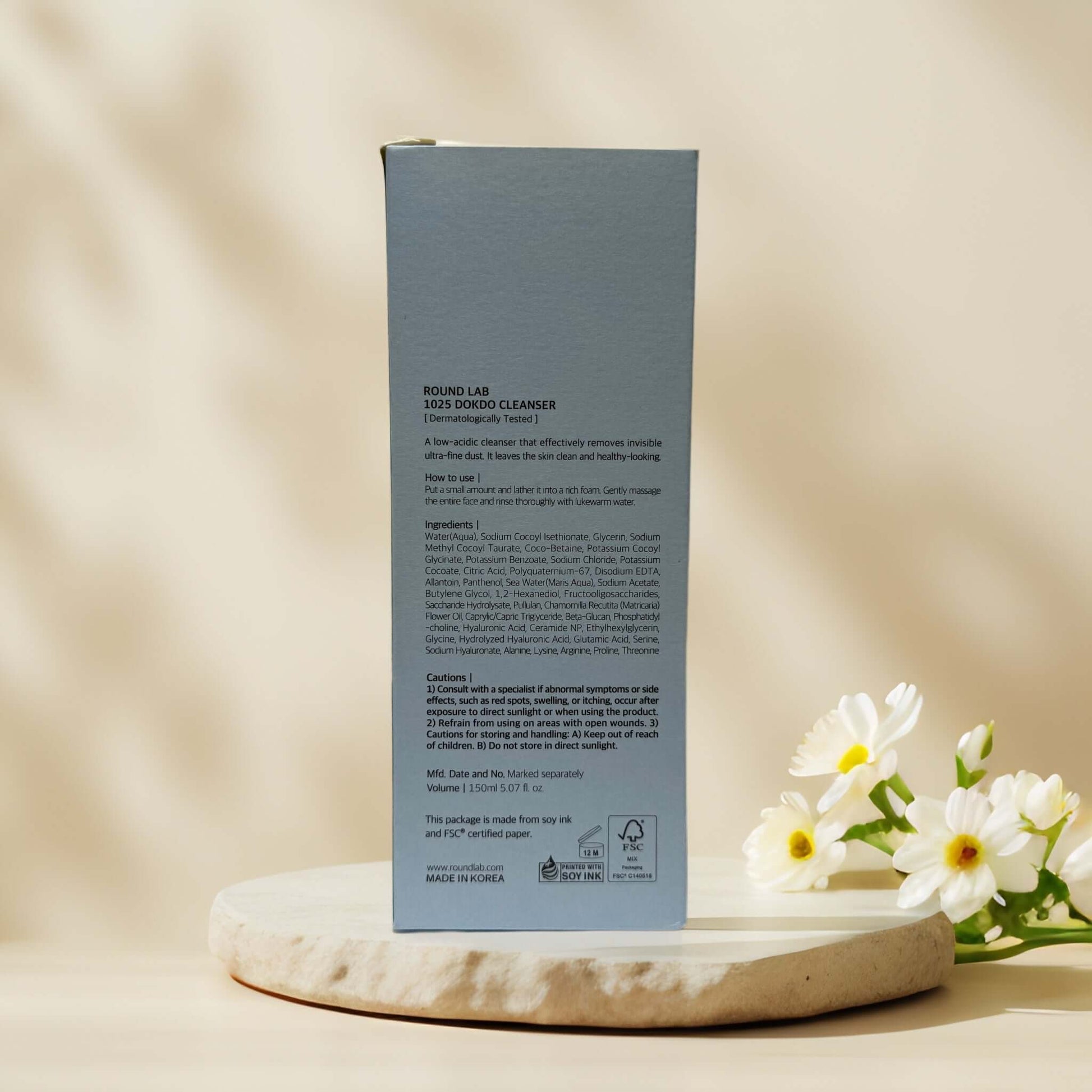 Round Lab 1025 Dokdo Cleanser packaging details and ingredients.