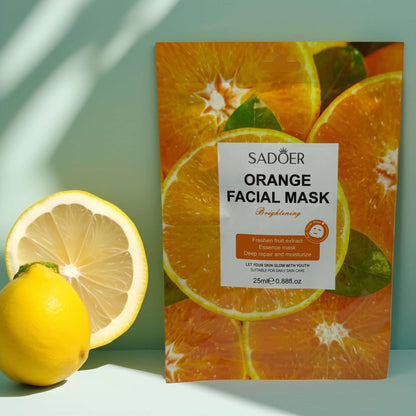 Sadoer Orange Facial Mask with brightening ingredients, featuring fresh oranges and lemons.