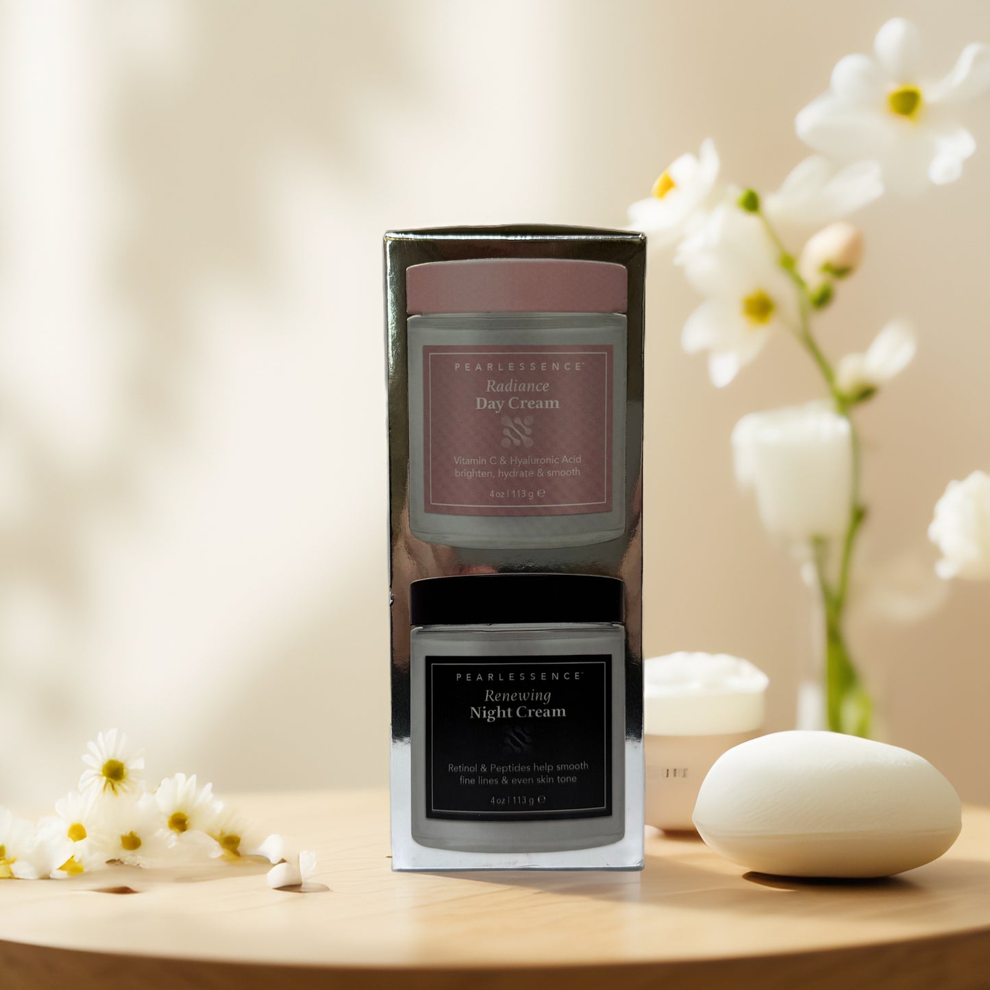 Glow & Renew | Day & Night Face Cream Duo, by Pearlessence - 4 oz each