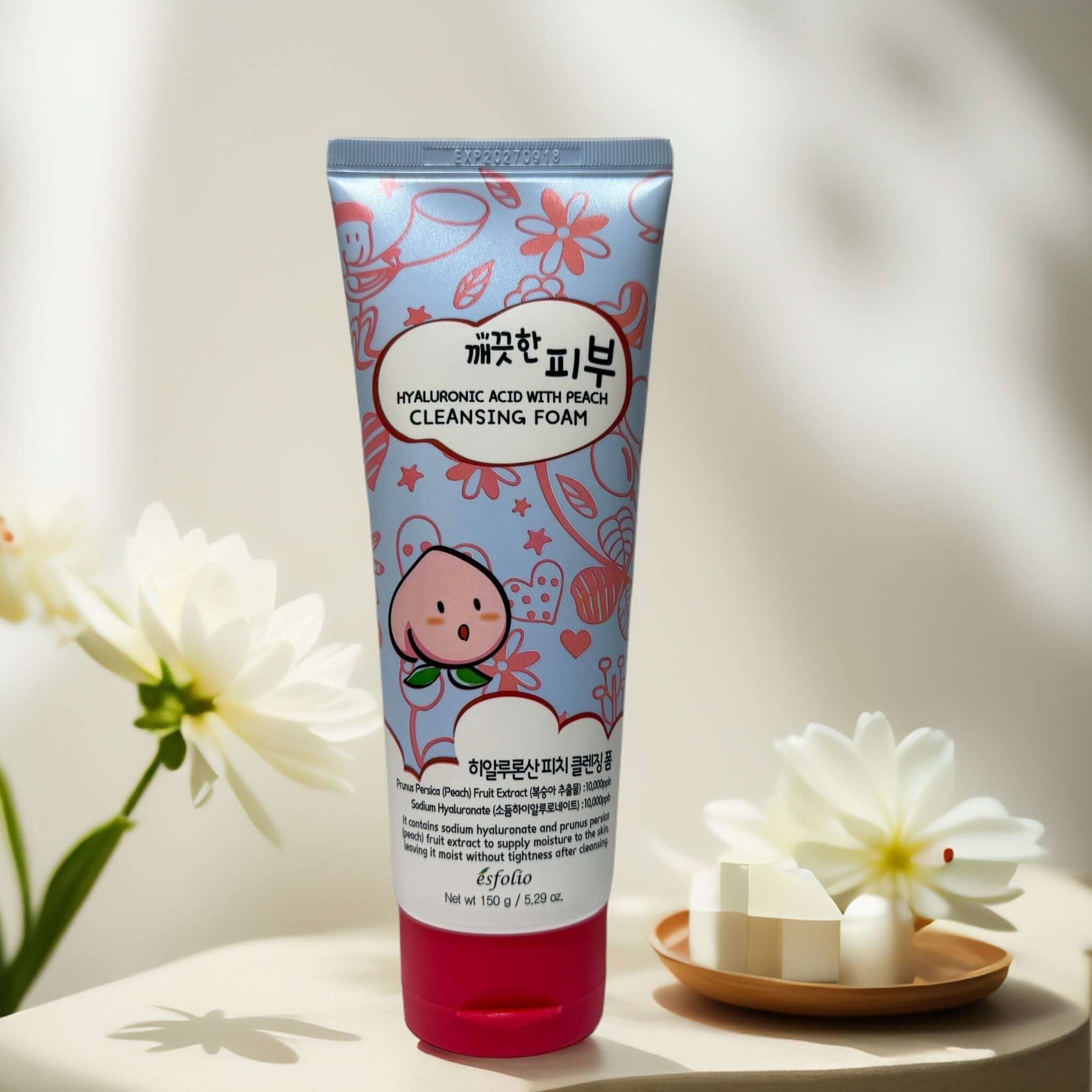 Esfolio Hyaluronic Acid with Peach Cleansing Foam tube.